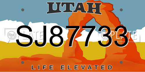 SJ87733 Utah License Plate