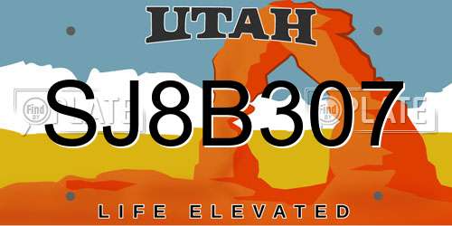 SJ8B307 Utah License Plate