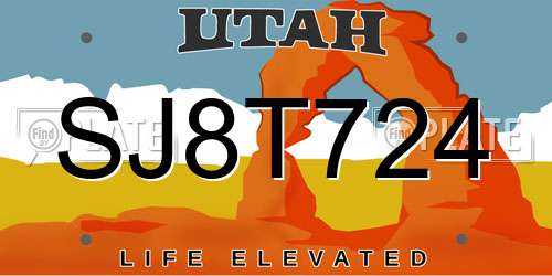 SJ8T724 Utah License Plate