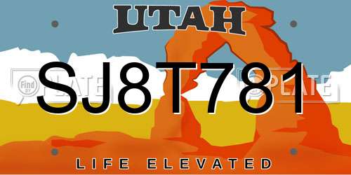 SJ8T781 Utah License Plate