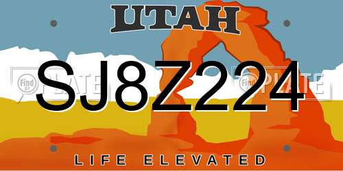 SJ8Z224 Utah License Plate