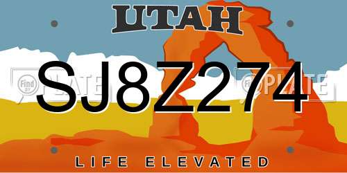SJ8Z274 Utah License Plate