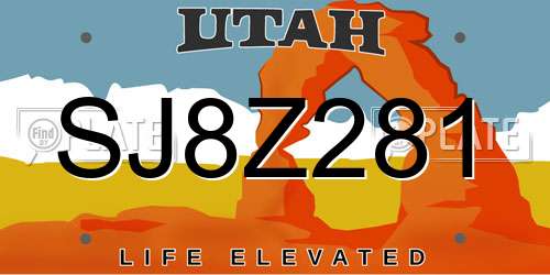 SJ8Z281 Utah License Plate
