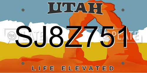 SJ8Z751 Utah License Plate