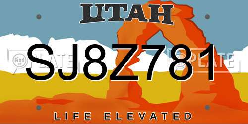 SJ8Z781 Utah License Plate