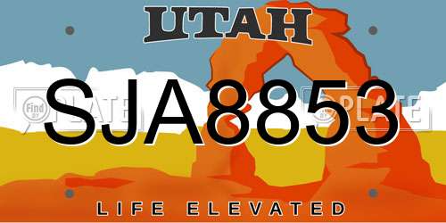 SJA8853 Utah License Plate