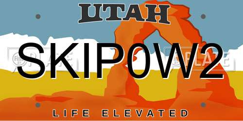 SKIP0W2 Utah License Plate
