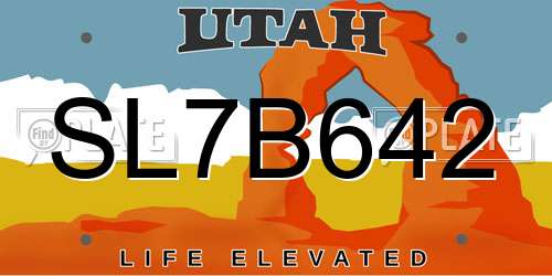 SL7B642 Utah License Plate