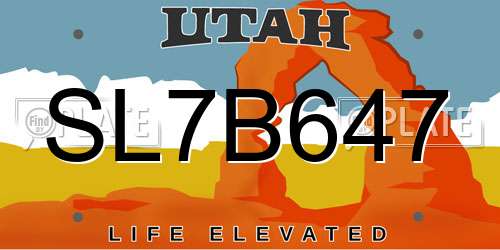 SL7B647 Utah License Plate