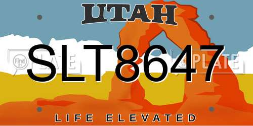 SLT8647 Utah License Plate