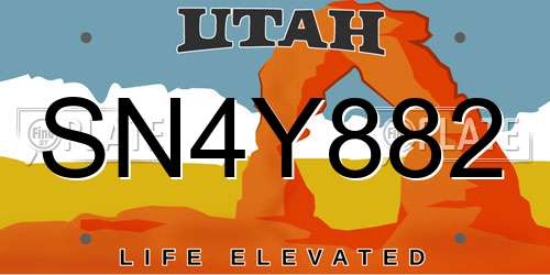 SN4Y882 Utah License Plate