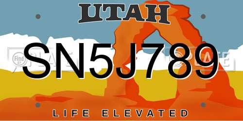 SN5J789 Utah License Plate