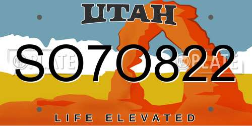 SO7O822 Utah License Plate
