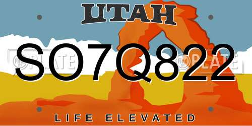 SO7Q822 Utah License Plate