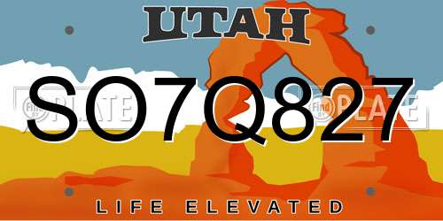 SO7Q827 Utah License Plate