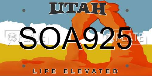 SOA925 Utah License Plate