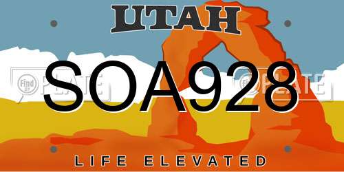 SOA928 Utah License Plate