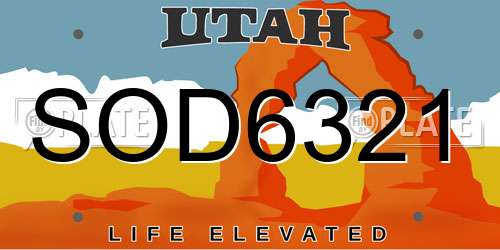 SOD6321 Utah License Plate