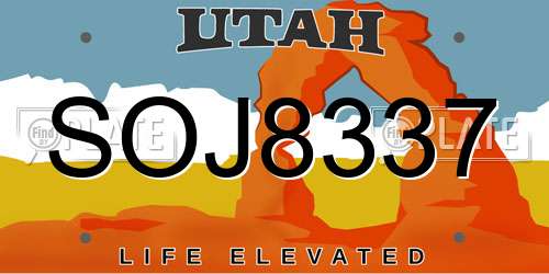 SOJ8337 Utah License Plate