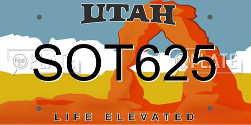 SOT625 Utah License Plate