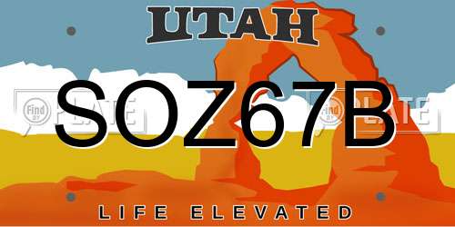 SOZ67B Utah License Plate
