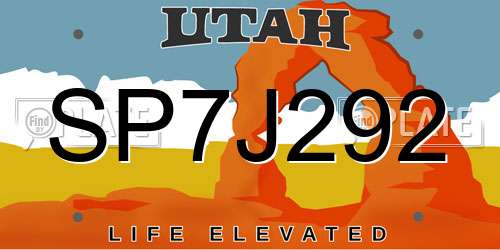 SP7J292 Utah License Plate