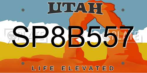 SP8B557 Utah License Plate