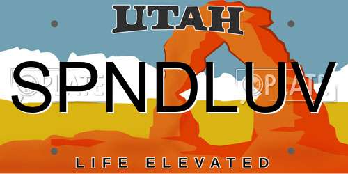 SPNDLUV Utah License Plate