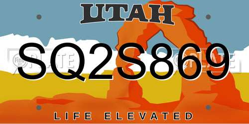 SQ2S869 Utah License Plate