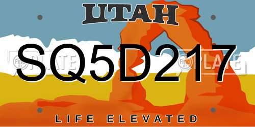 SQ5D217 Utah License Plate