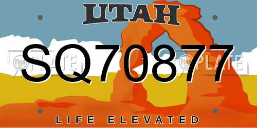 SQ70877 Utah License Plate