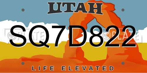 SQ7D822 Utah License Plate