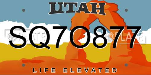 SQ7O877 Utah License Plate