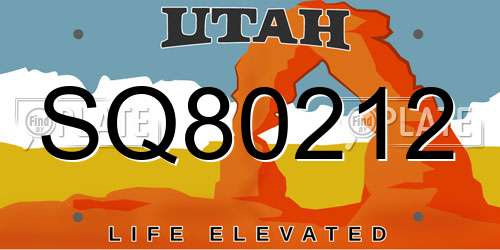 SQ80212 Utah License Plate