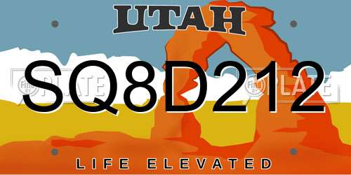 SQ8D212 Utah License Plate