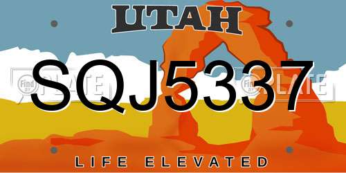 SQJ5337 Utah License Plate