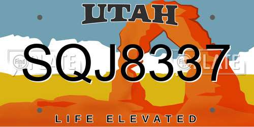 SQJ8337 Utah License Plate