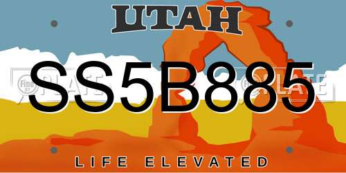 SS5B885 Utah License Plate