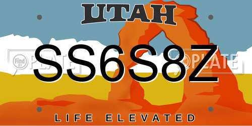 SS6S8Z Utah License Plate