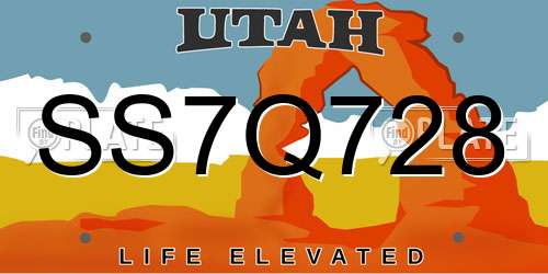 SS7Q728 Utah License Plate