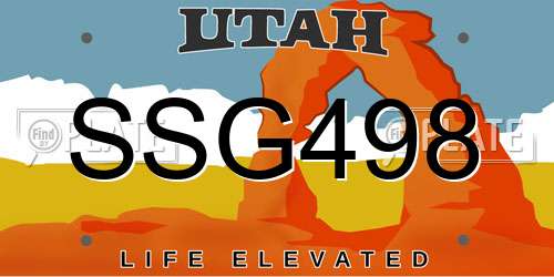 SSG498 Utah License Plate