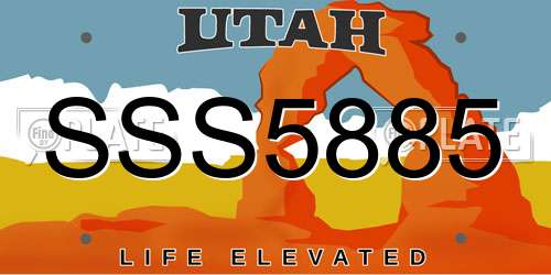 SSS5885 Utah License Plate