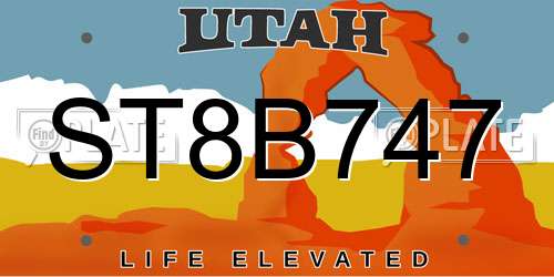 ST8B747 Utah License Plate