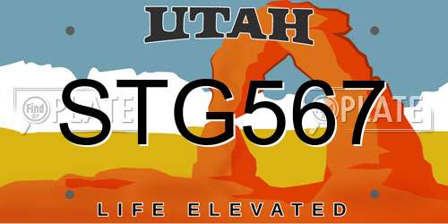 STG567 Utah License Plate