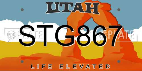STG867 Utah License Plate