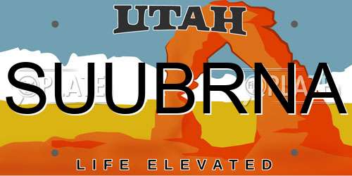 SUUBRNA Utah License Plate