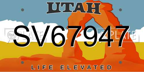 SV67947 Utah License Plate