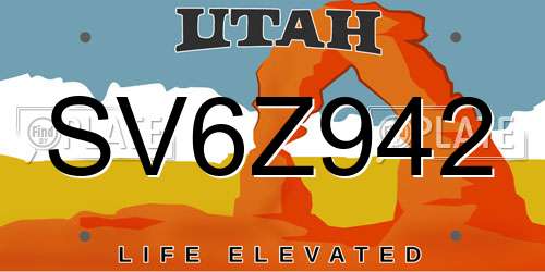 SV6Z942 Utah License Plate