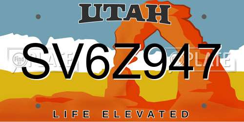 SV6Z947 Utah License Plate
