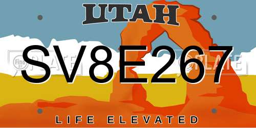 SV8E267 Utah License Plate